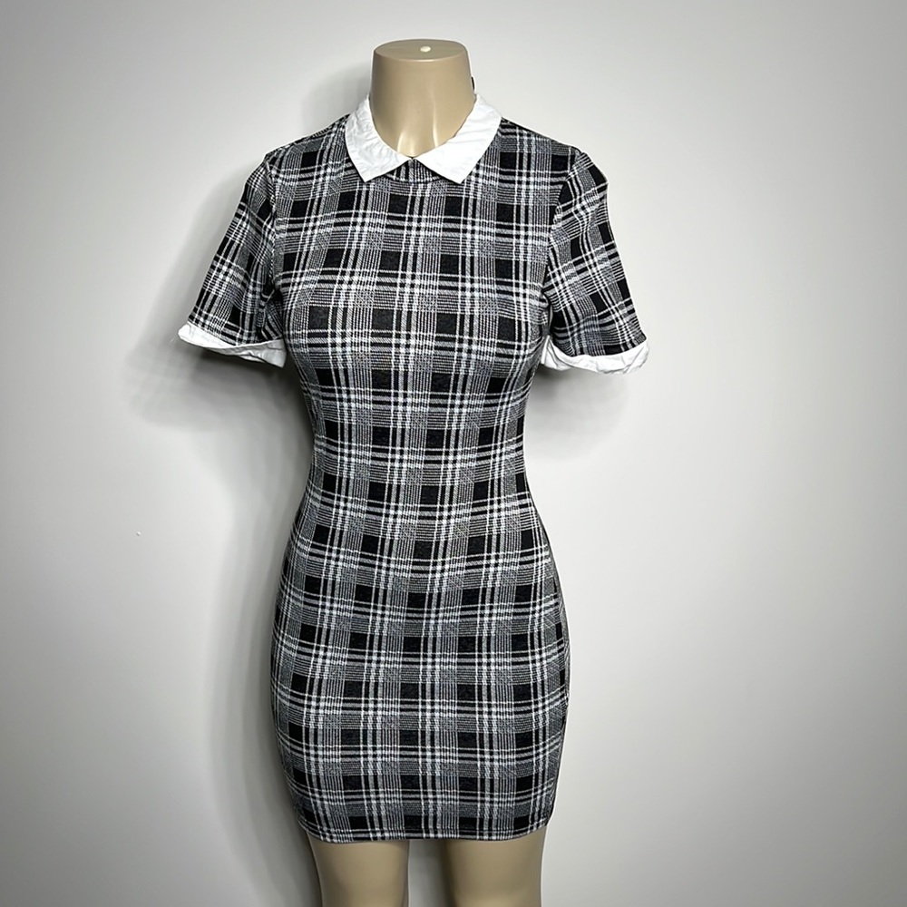 Revamped black and grey plaid body-con XS